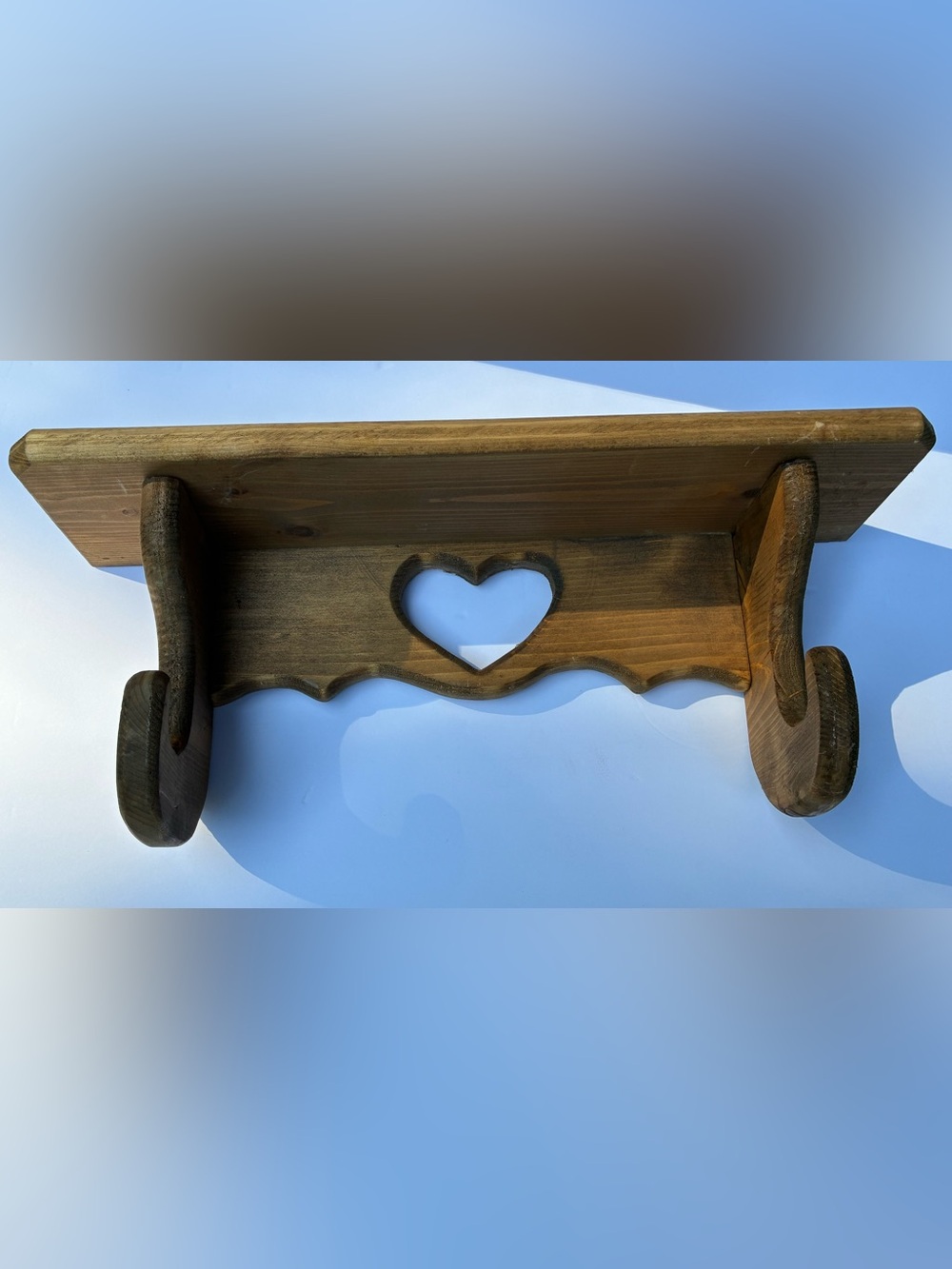 Vintage Wood Heart Wall Shelf Hooks Cottagecore Farmhouse - Picture 2 of 15